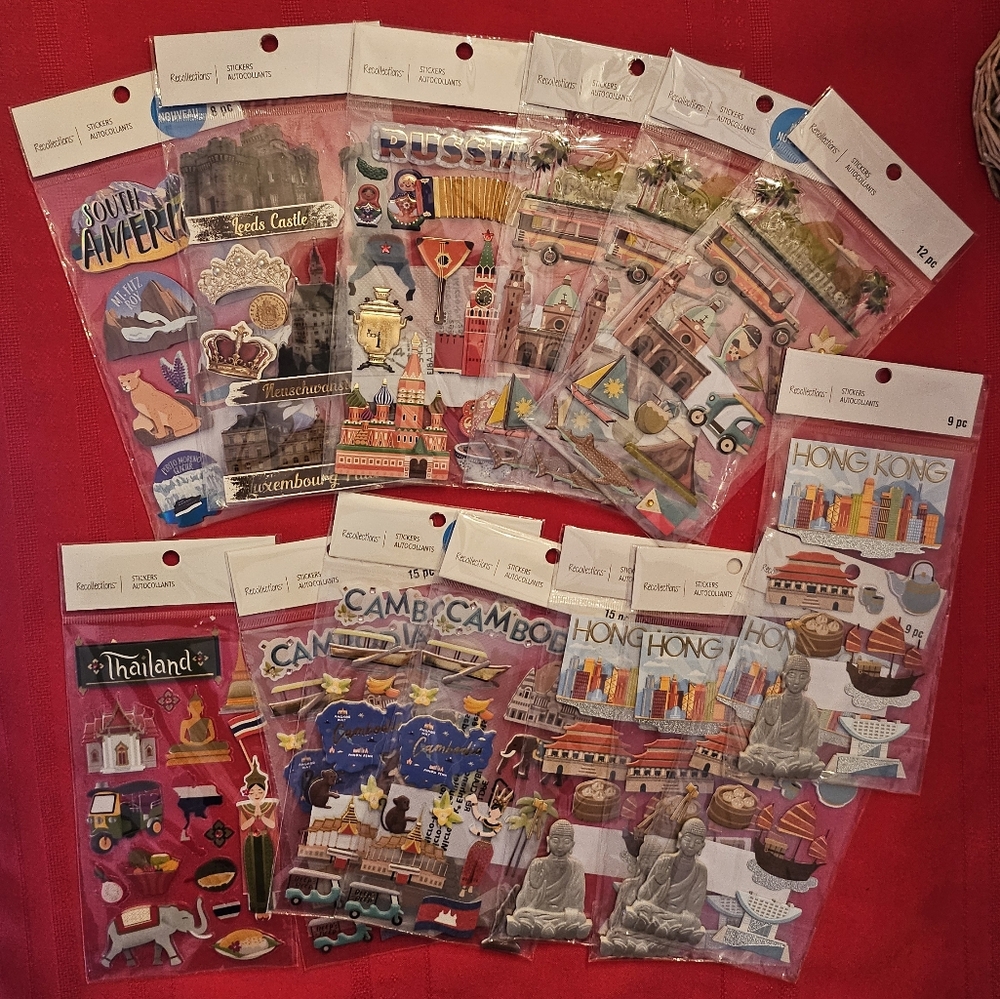 NWT - Recollections TRAVEL scrapbook stickers - LOT of 14 sheets. Hong Kong Thai